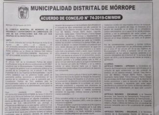 PUBLICACIÓN DE ACUERDO DE CONCEJO N°07-2019-CM/MDM